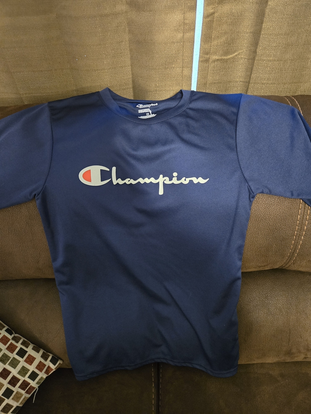 Champion Navy Short Sleeve Tee with Script Logo